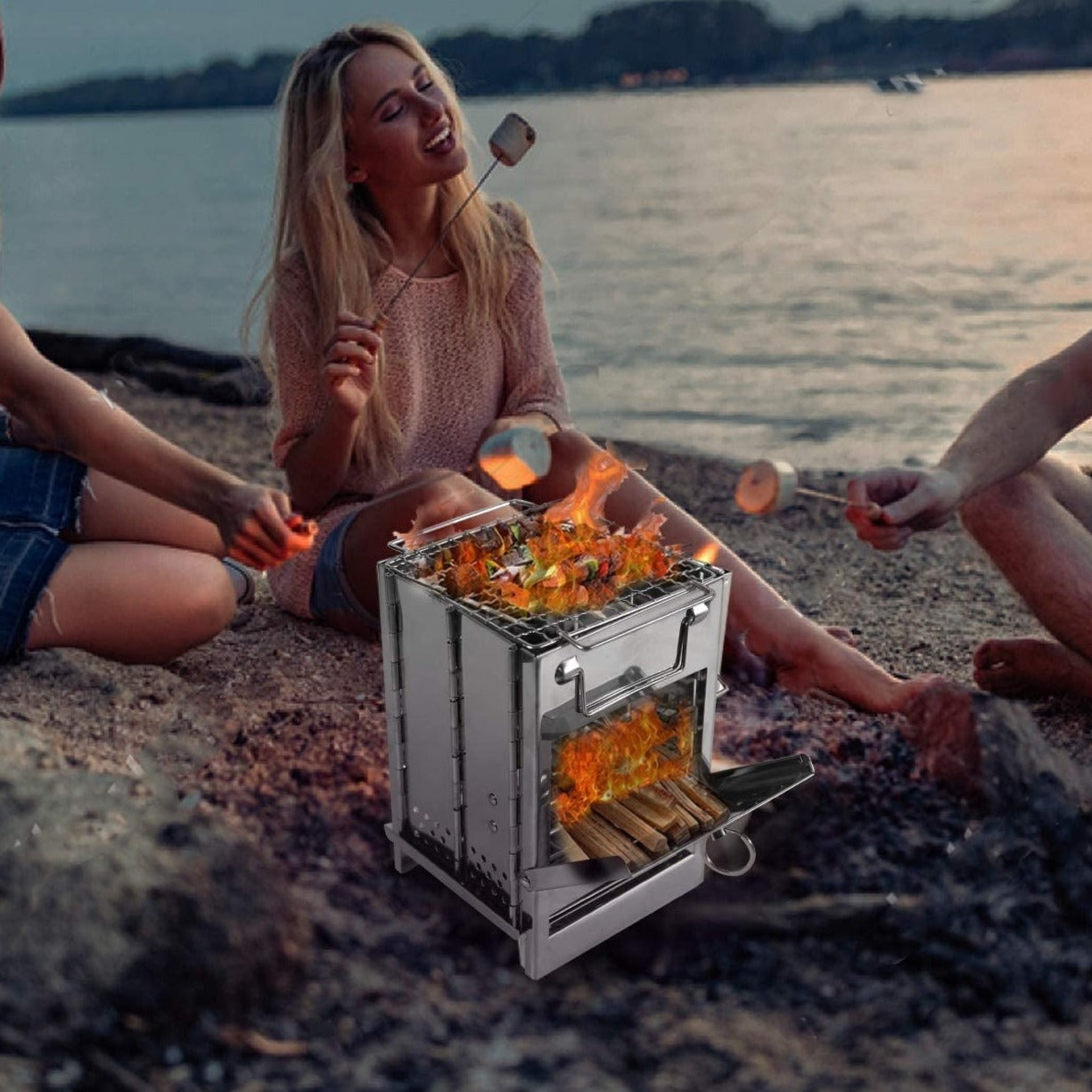 Wood Burning Camp Stove Folding Stainless Steel 304# Grill, Small Portable Backpacking Stove for Hiking Camping Picnic BBQ