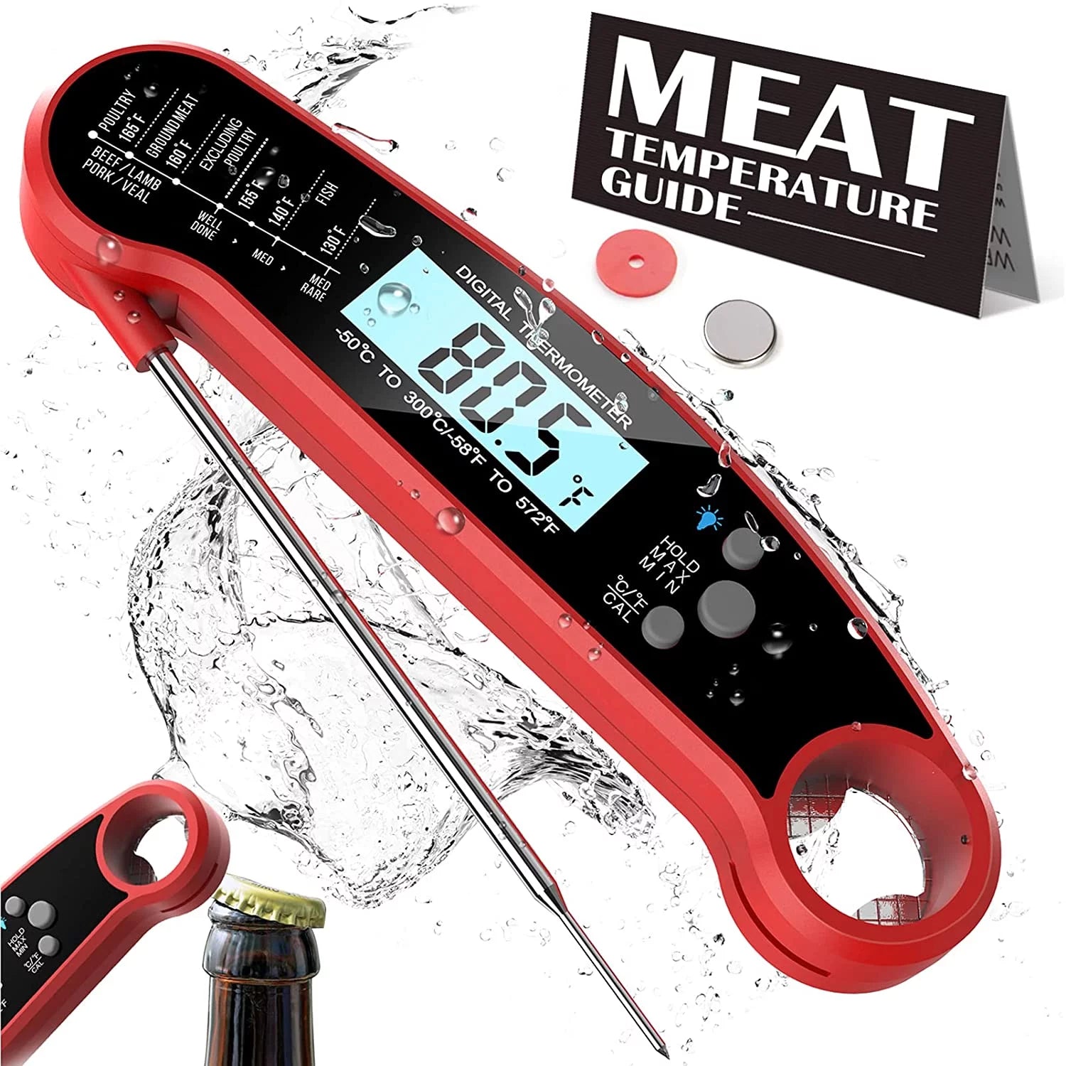 Wireless Meat Thermometer Digital for Grill - Instant Read Grill Thermometer, Food Thermometer for Outdoor Cooking, BBQ Accessories, Cooking Thermometer for Kitchen