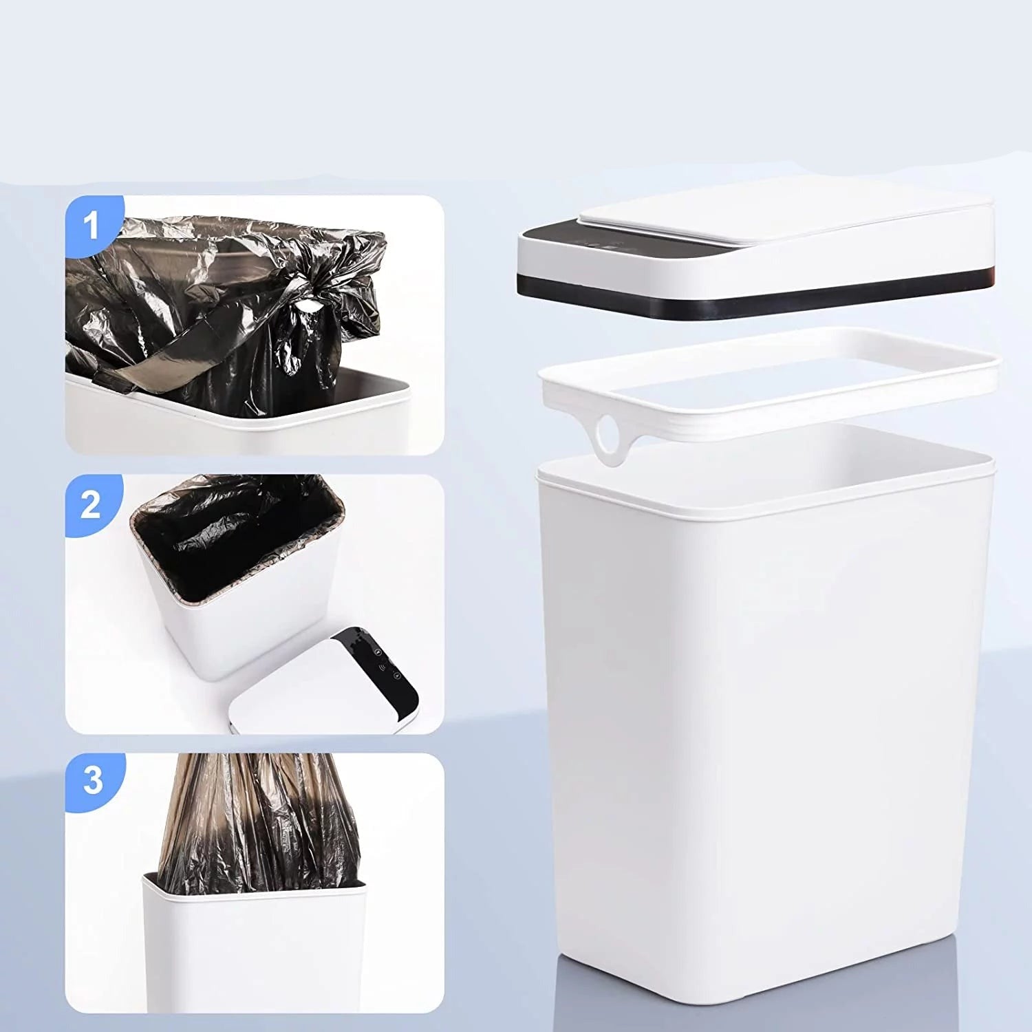 2.5 Gallon Bathroom Trash Can, Trash Cans for Kitchen, Plastic Trash Can with Lid, Smart Touchless