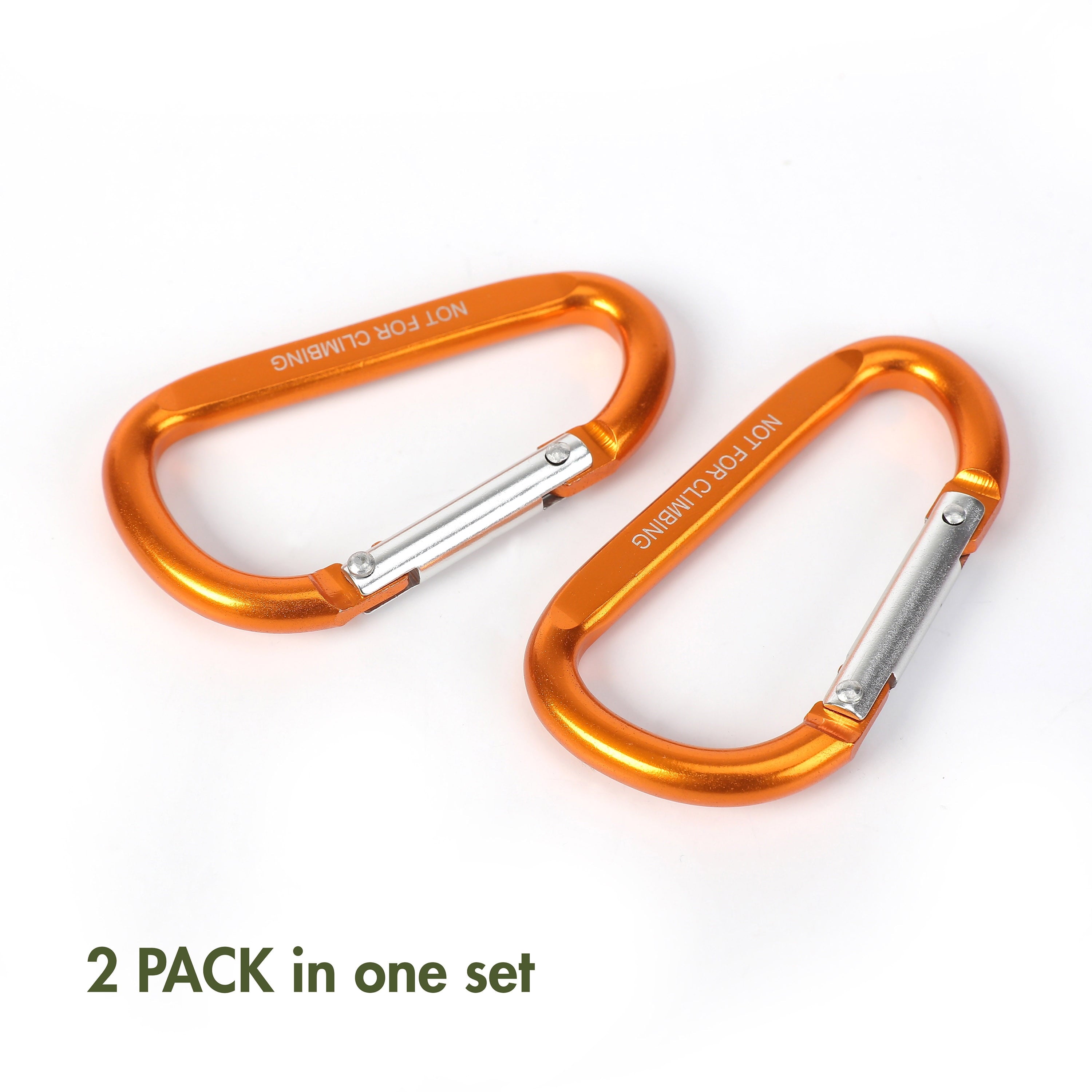 2 Pack Spring Loaded D-Shaped Aluminum Carabiners, 6 Centimeters, Model 70026