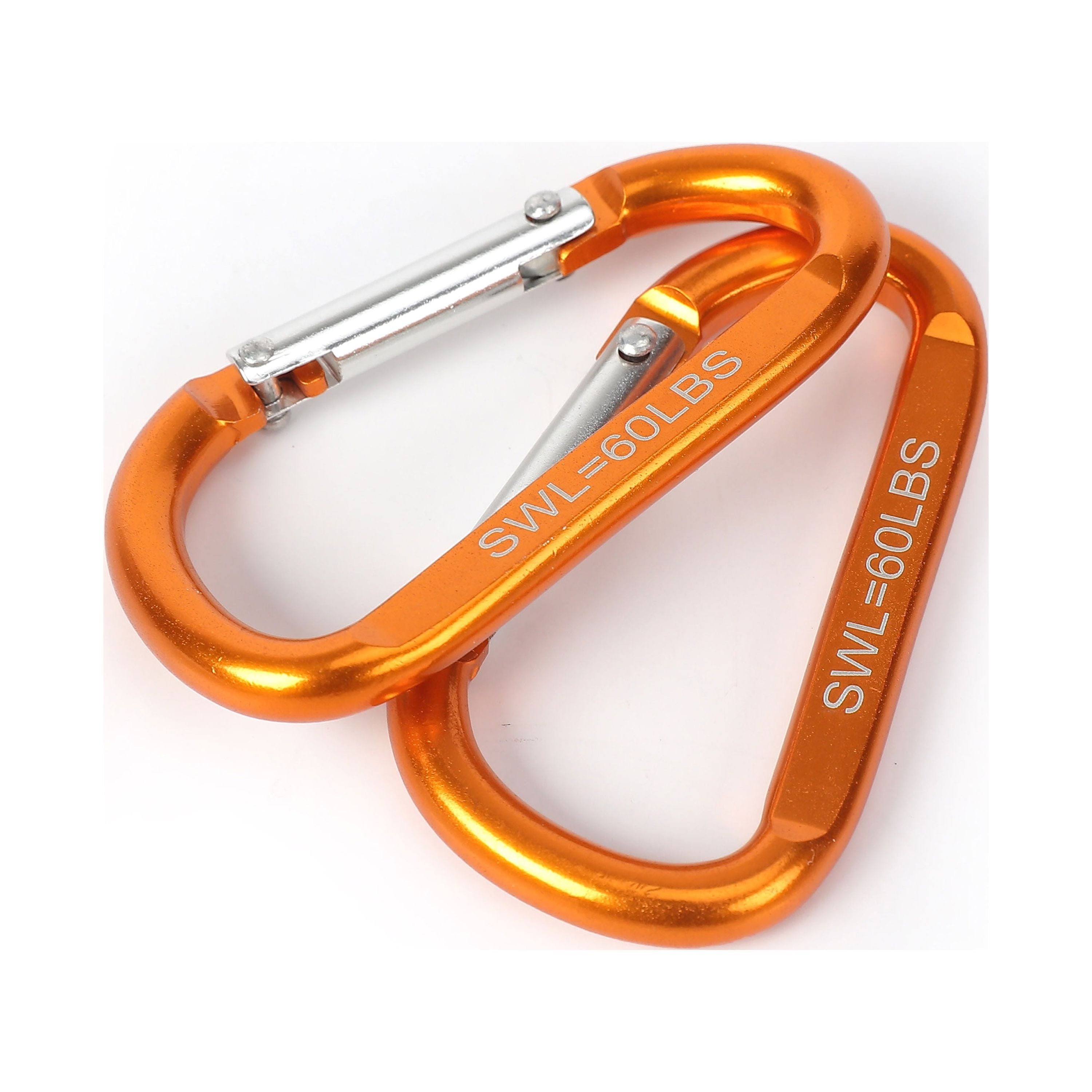 2 Pack Spring Loaded D-Shaped Aluminum Carabiners, 6 Centimeters, Model 70026