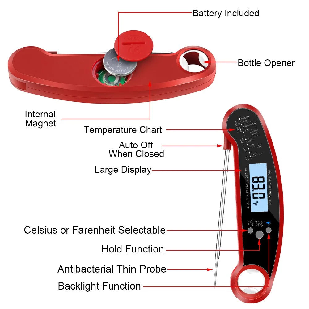 Wireless Meat Thermometer Digital for Grill - Instant Read Grill Thermometer, Food Thermometer for Outdoor Cooking, BBQ Accessories, Cooking Thermometer for Kitchen