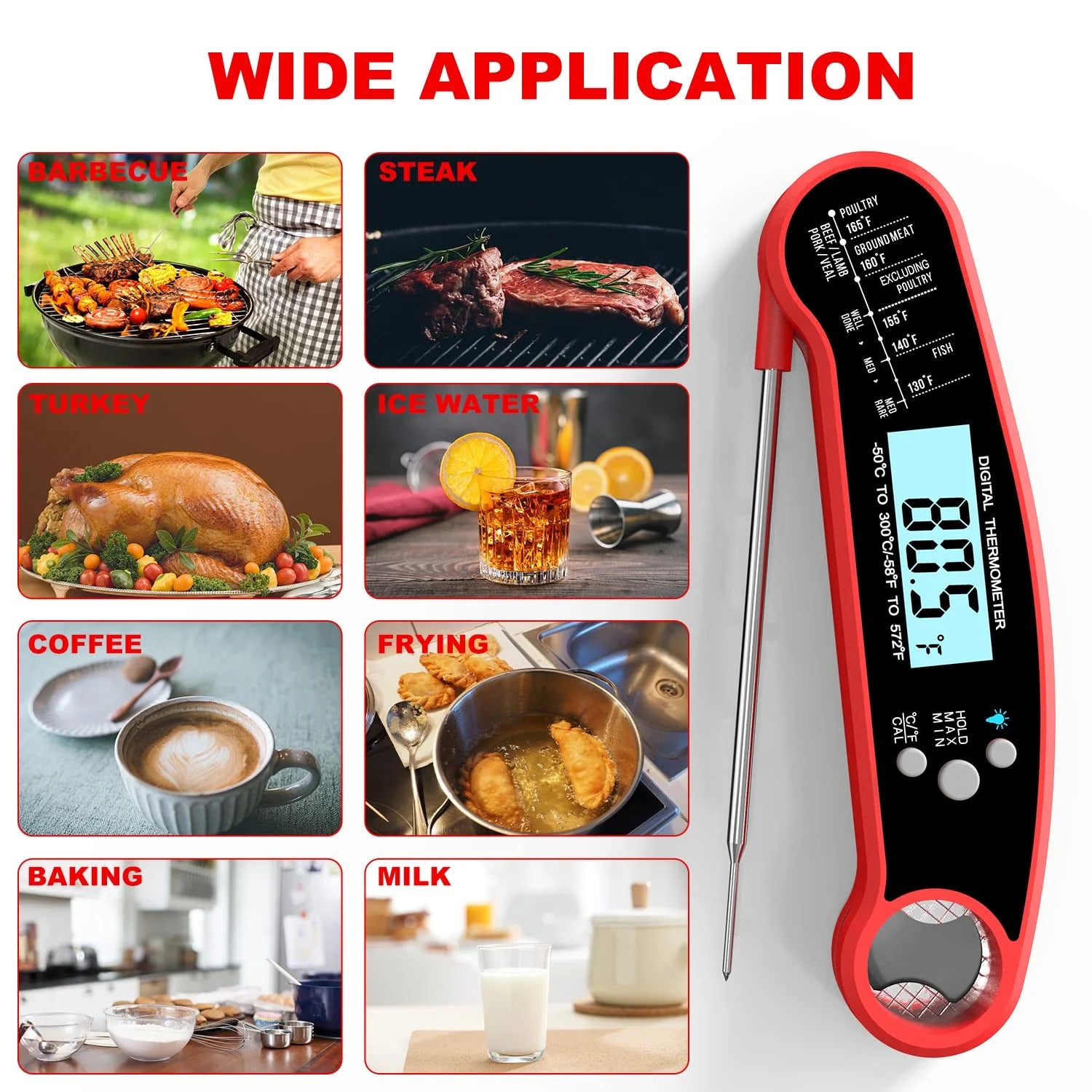 Wireless Meat Thermometer Digital for Grill - Instant Read Grill Thermometer, Food Thermometer for Outdoor Cooking, BBQ Accessories, Cooking Thermometer for Kitchen