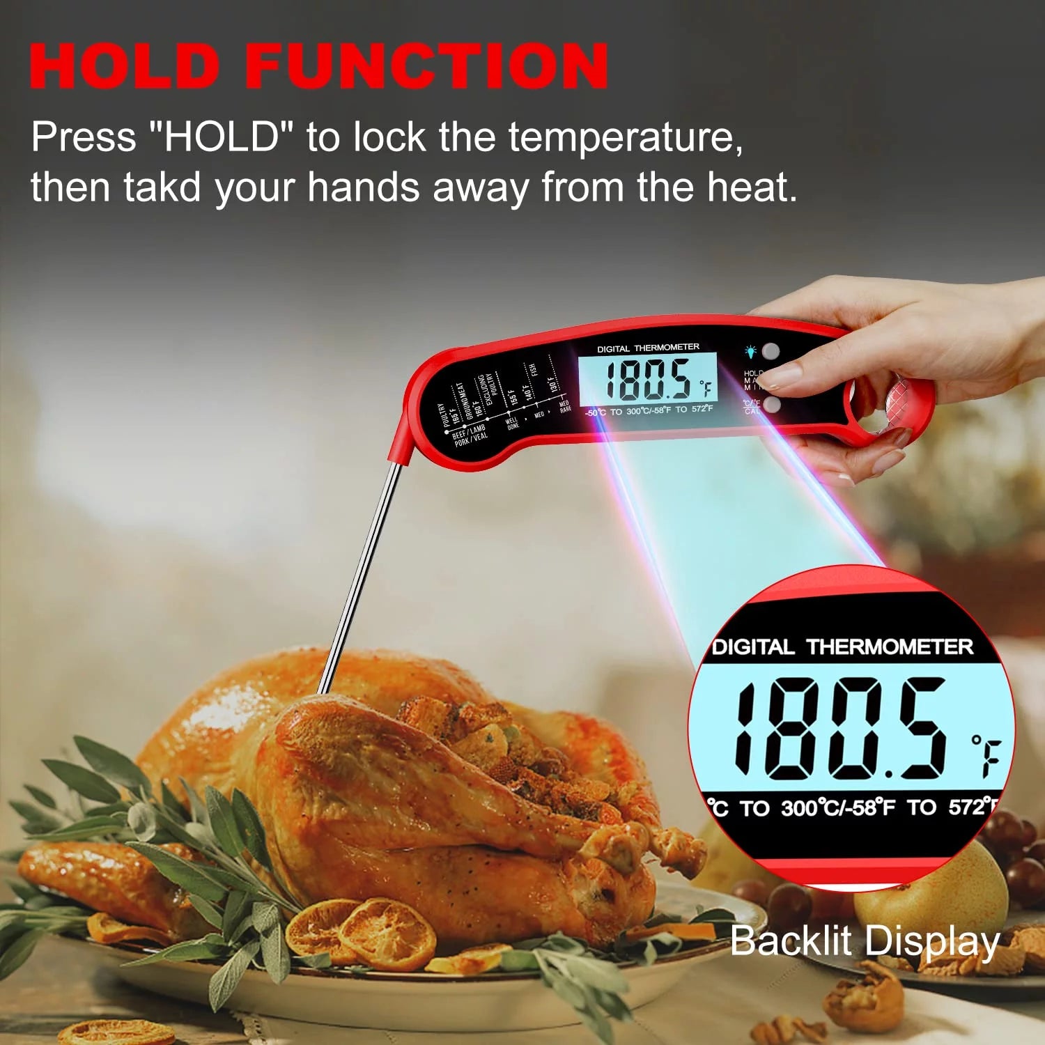 Wireless Meat Thermometer Digital for Grill - Instant Read Grill Thermometer, Food Thermometer for Outdoor Cooking, BBQ Accessories, Cooking Thermometer for Kitchen